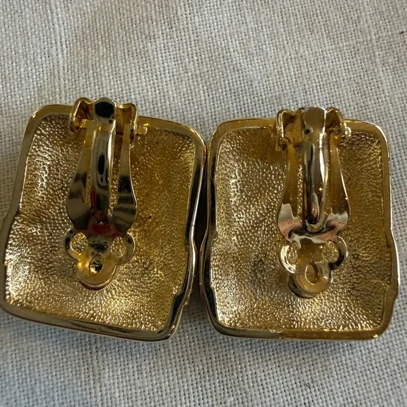 Vintage Art Deco Earrings Black Onyx and Gold Tone chevron overlay Rhinestones - Picture 5 of 7